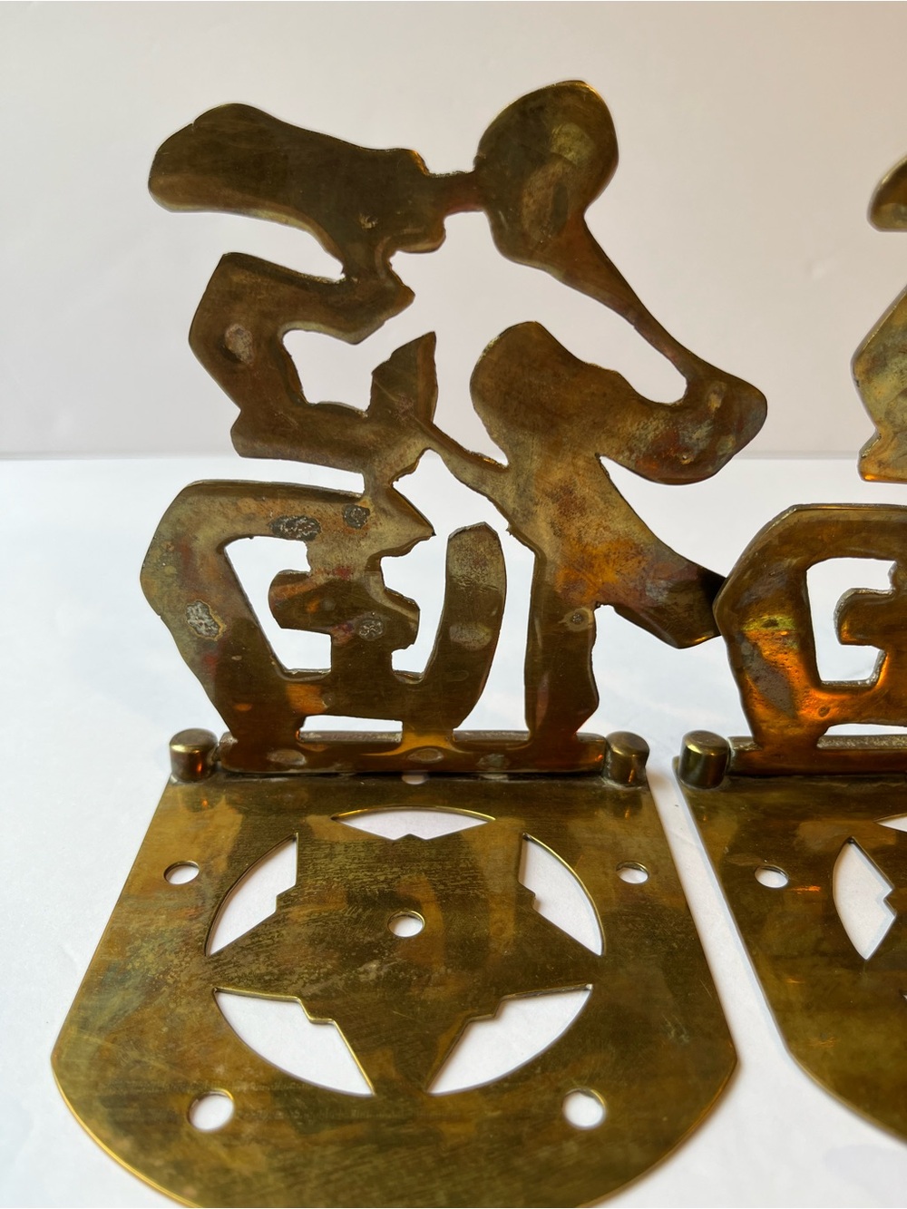 Vintage Solid Brass Bookends Chinese Fu Character Folding bookends - Picture 13 of 14